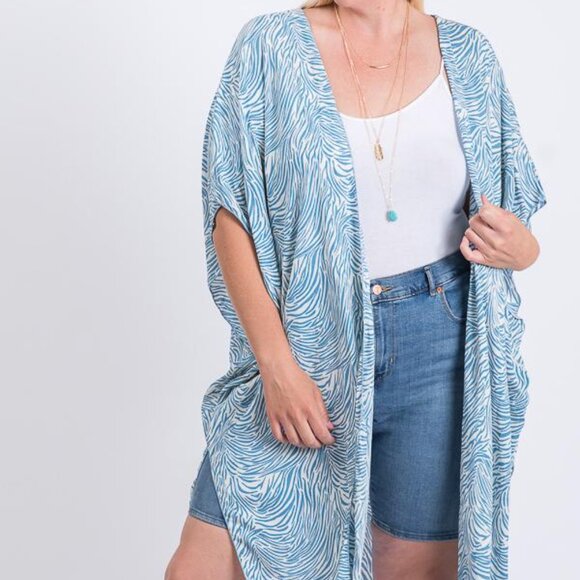 Zebra Print Short Sleeve Maxi Kimono - Picture 5 of 7